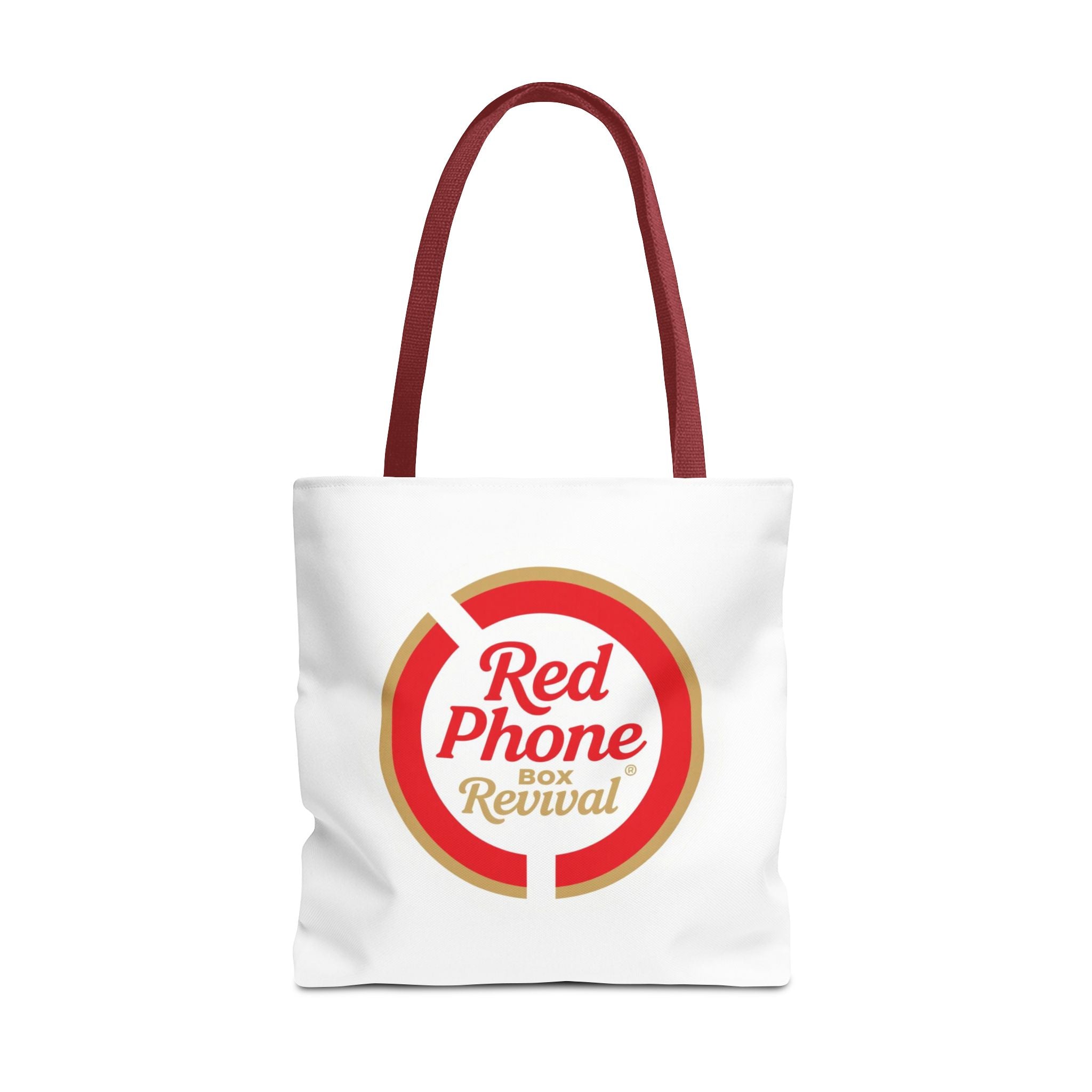 Red Phone Box Revival Tote Bag — Retro Circular Logo Tote