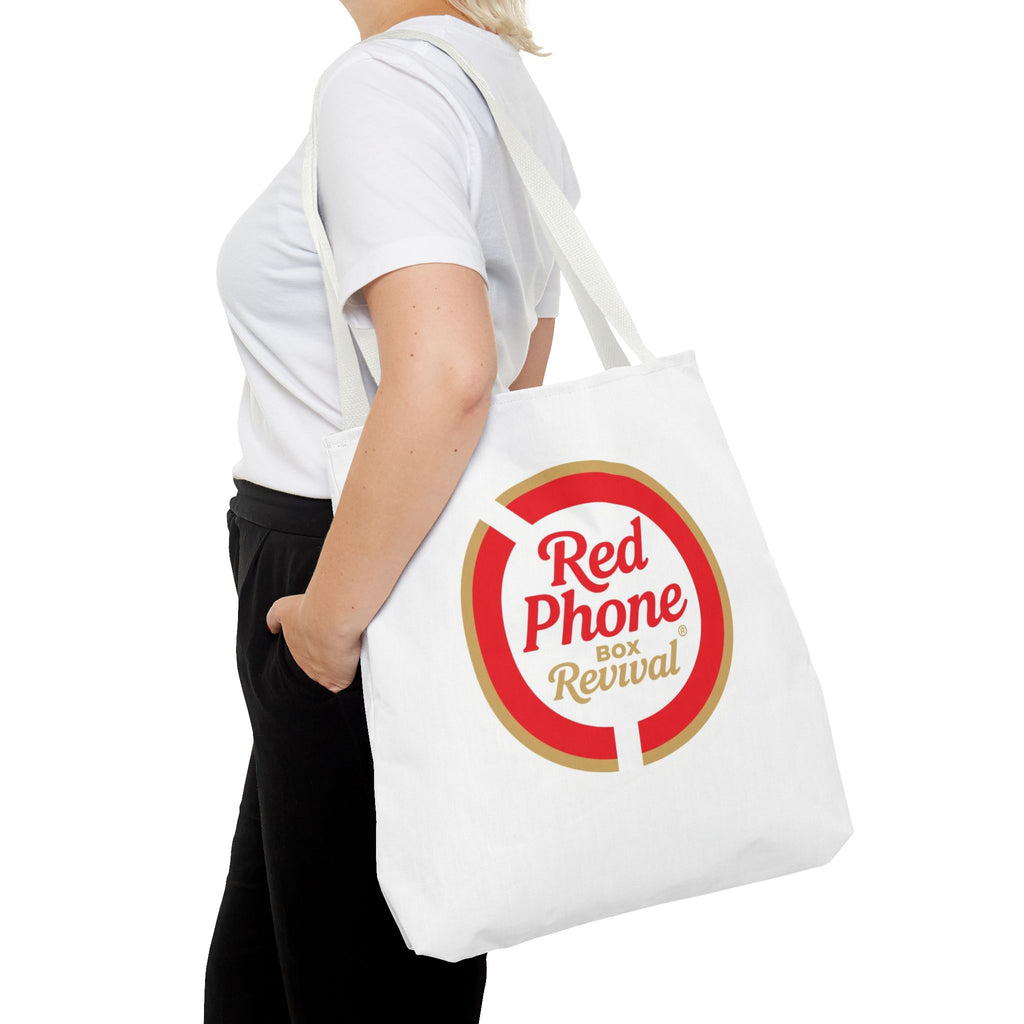 Red Phone Box Revival Tote Bag — Retro Circular Logo Tote