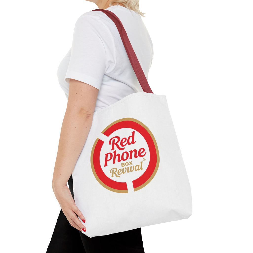 Red Phone Box Revival Tote Bag — Retro Circular Logo Tote
