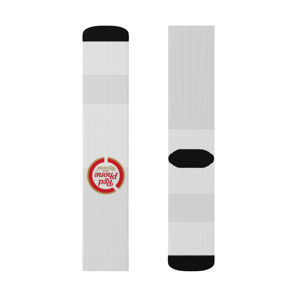 Classic Sublimation Crew Socks with 'Real People, Real Problems' Badge