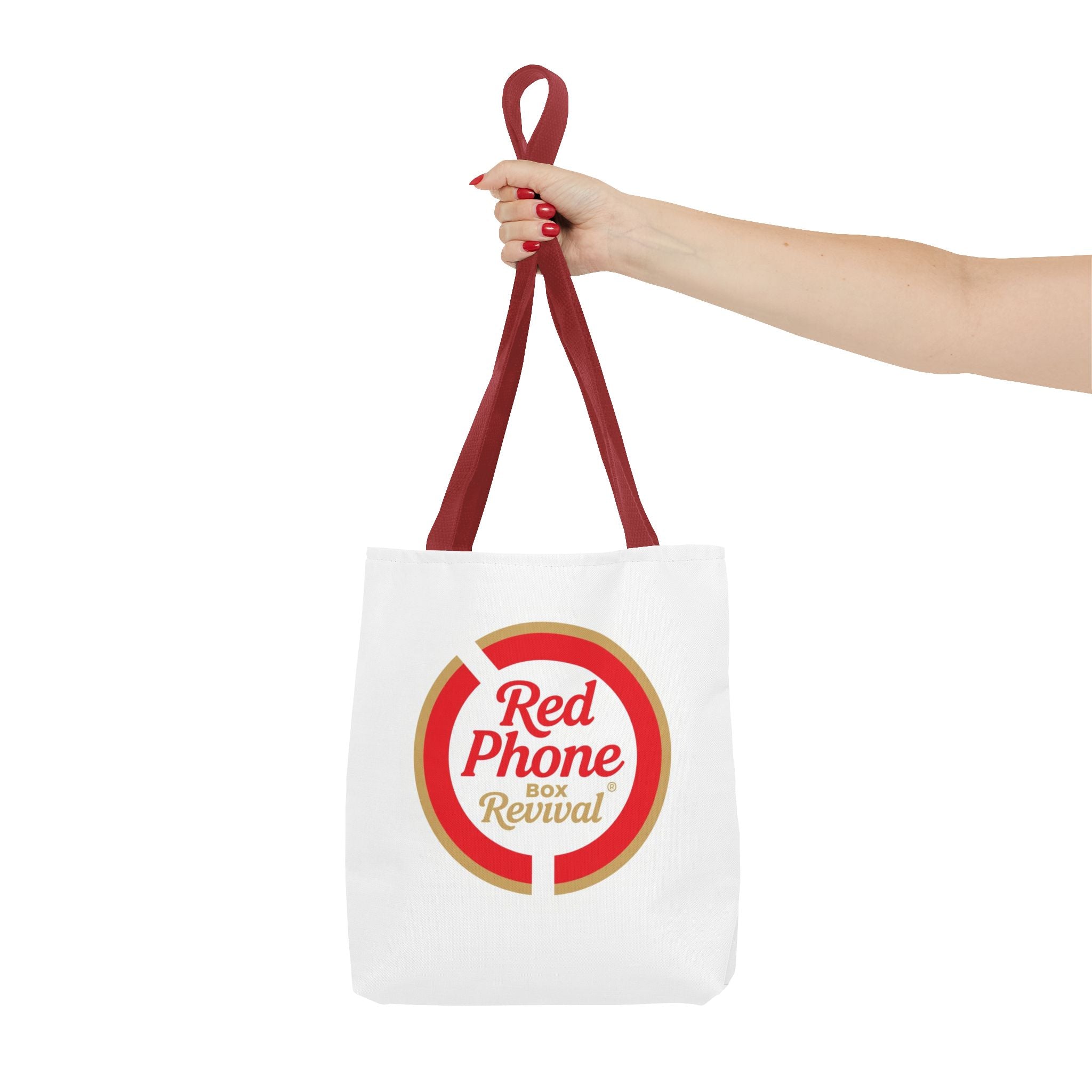 Red Phone Box Revival Tote Bag — Retro Circular Logo Tote