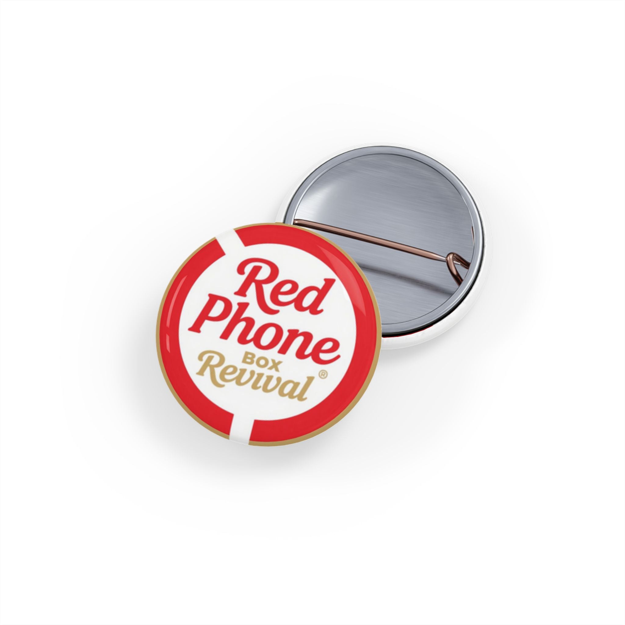Round Enamel Pin — “Red Phone Box Revival” Logo Button