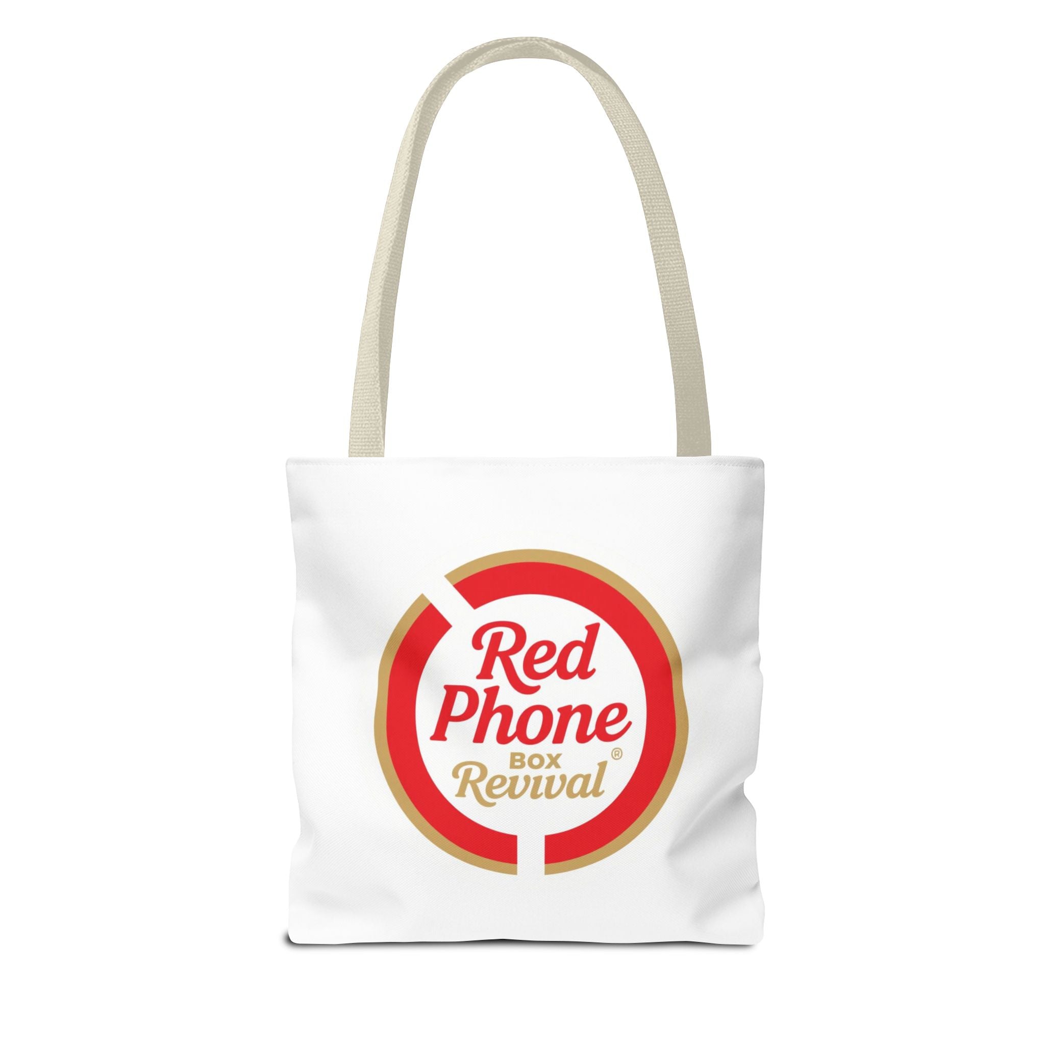 Red Phone Box Revival Tote Bag — Retro Circular Logo Tote