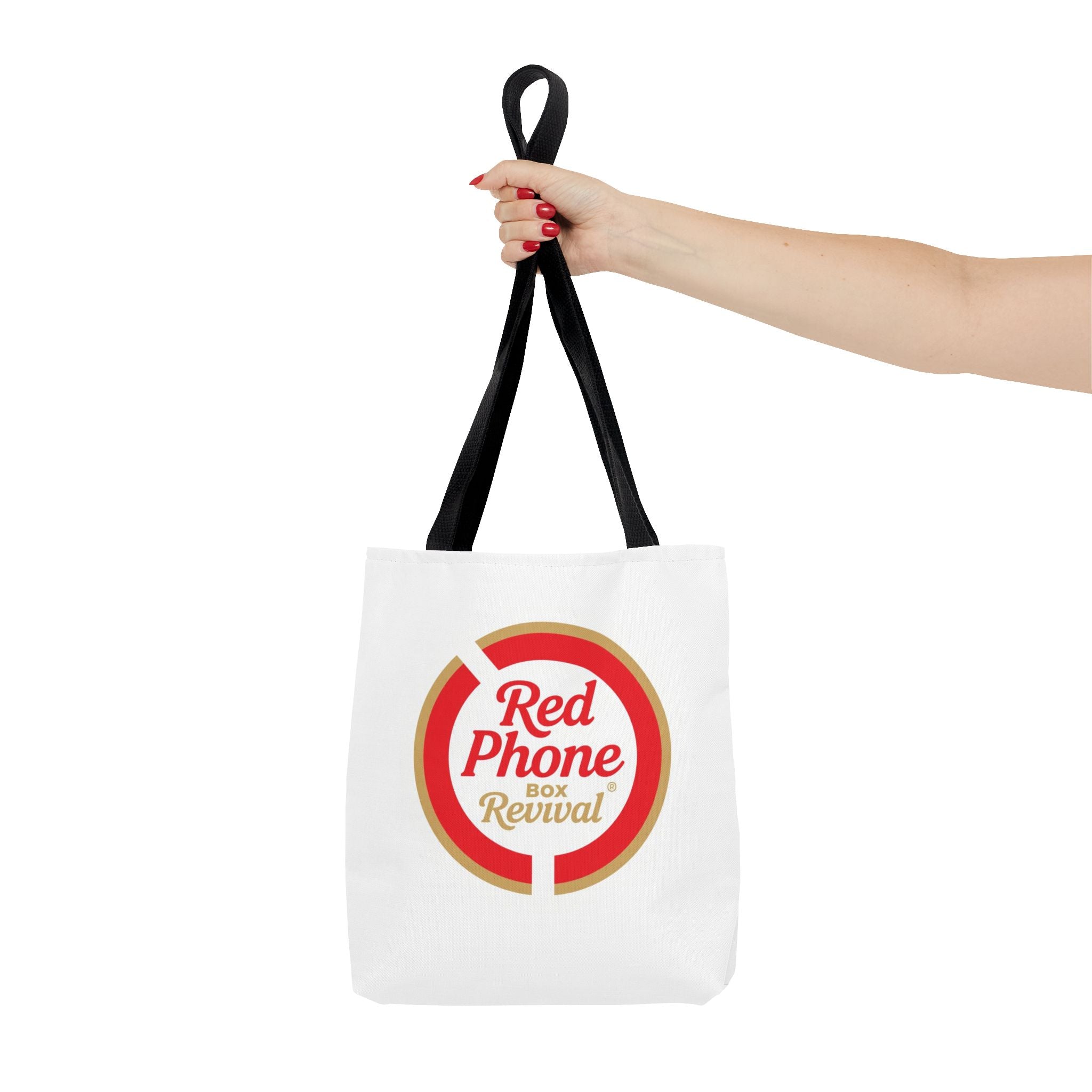 Red Phone Box Revival Tote Bag — Retro Circular Logo Tote