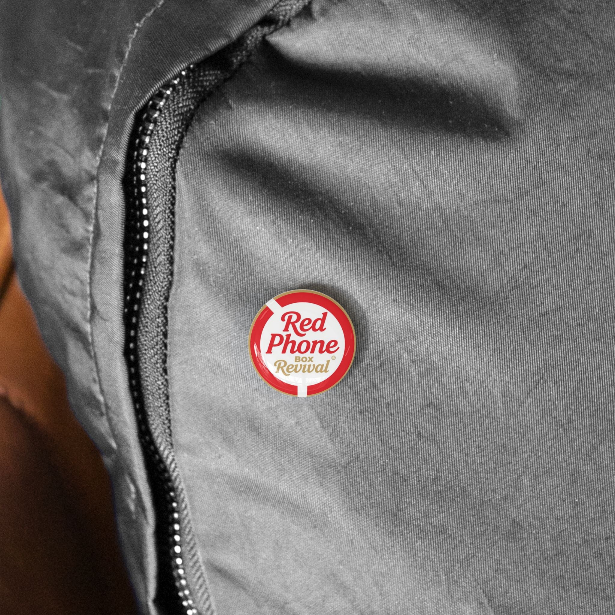 Round Enamel Pin — “Red Phone Box Revival” Logo Button