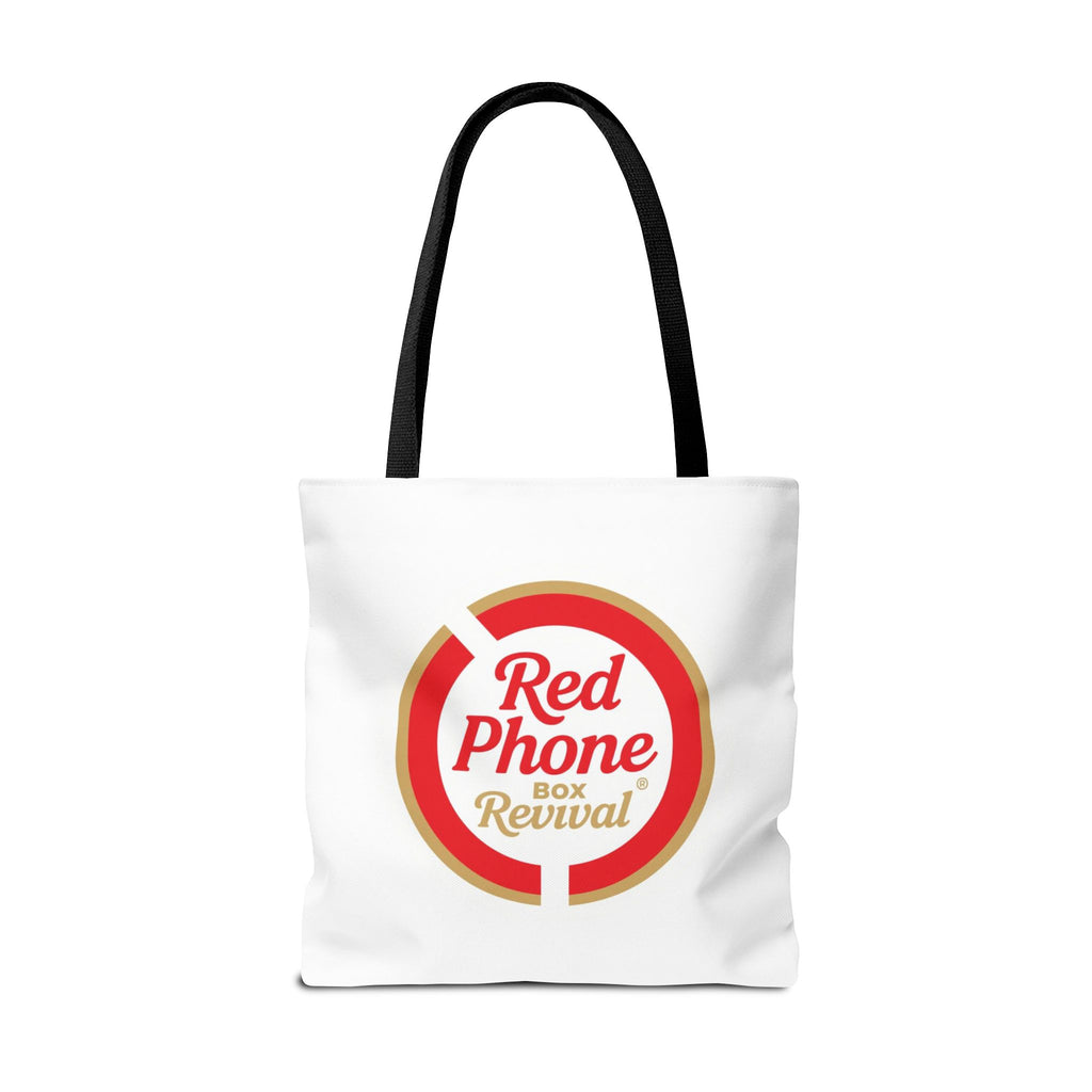 Red Phone Box Revival Tote Bag — Retro Circular Logo Tote