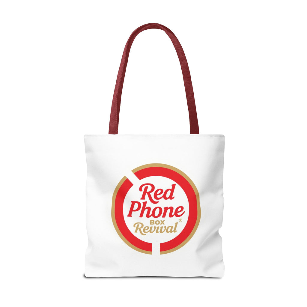 Red Phone Box Revival Tote Bag — Retro Circular Logo Tote