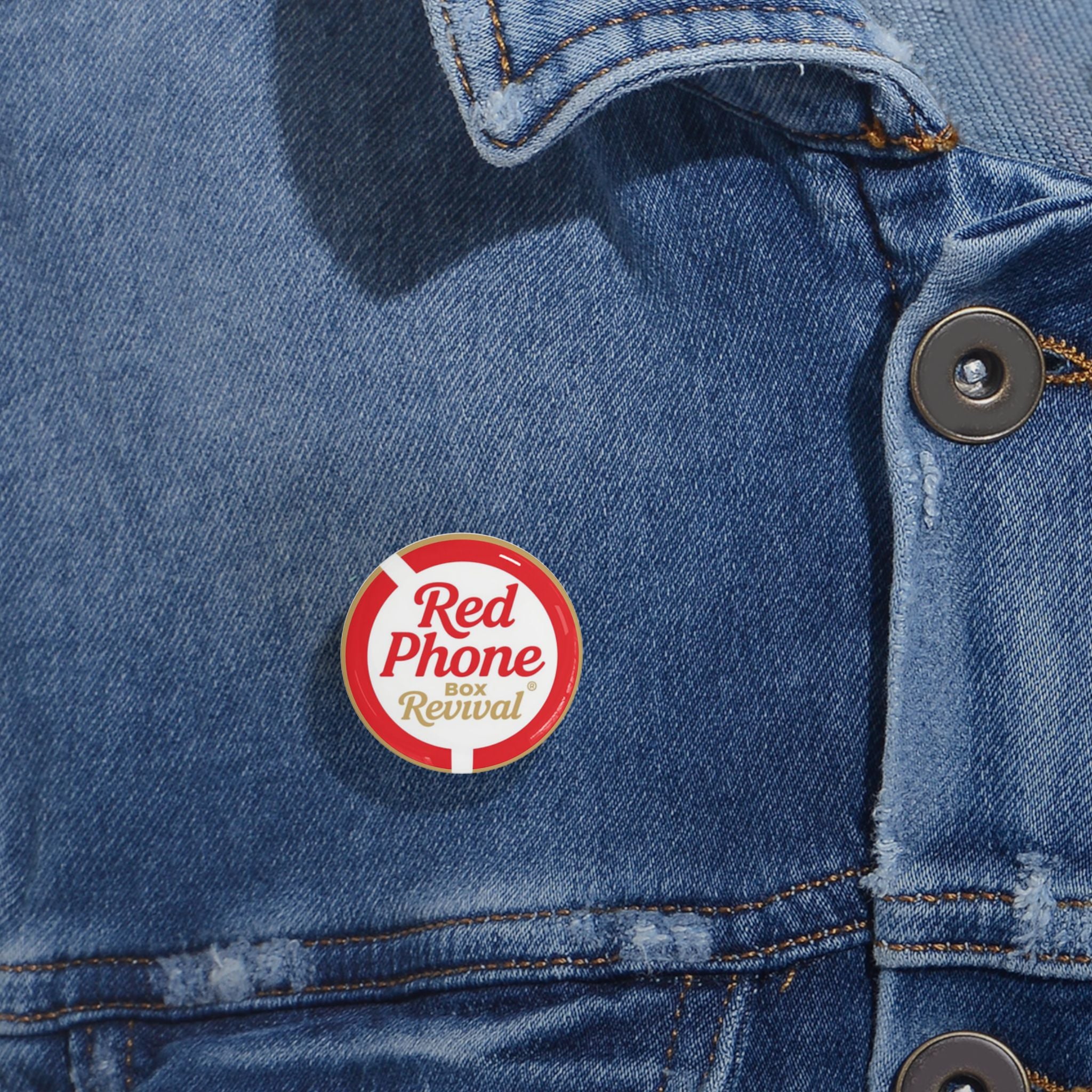 Round Enamel Pin — “Red Phone Box Revival” Logo Button