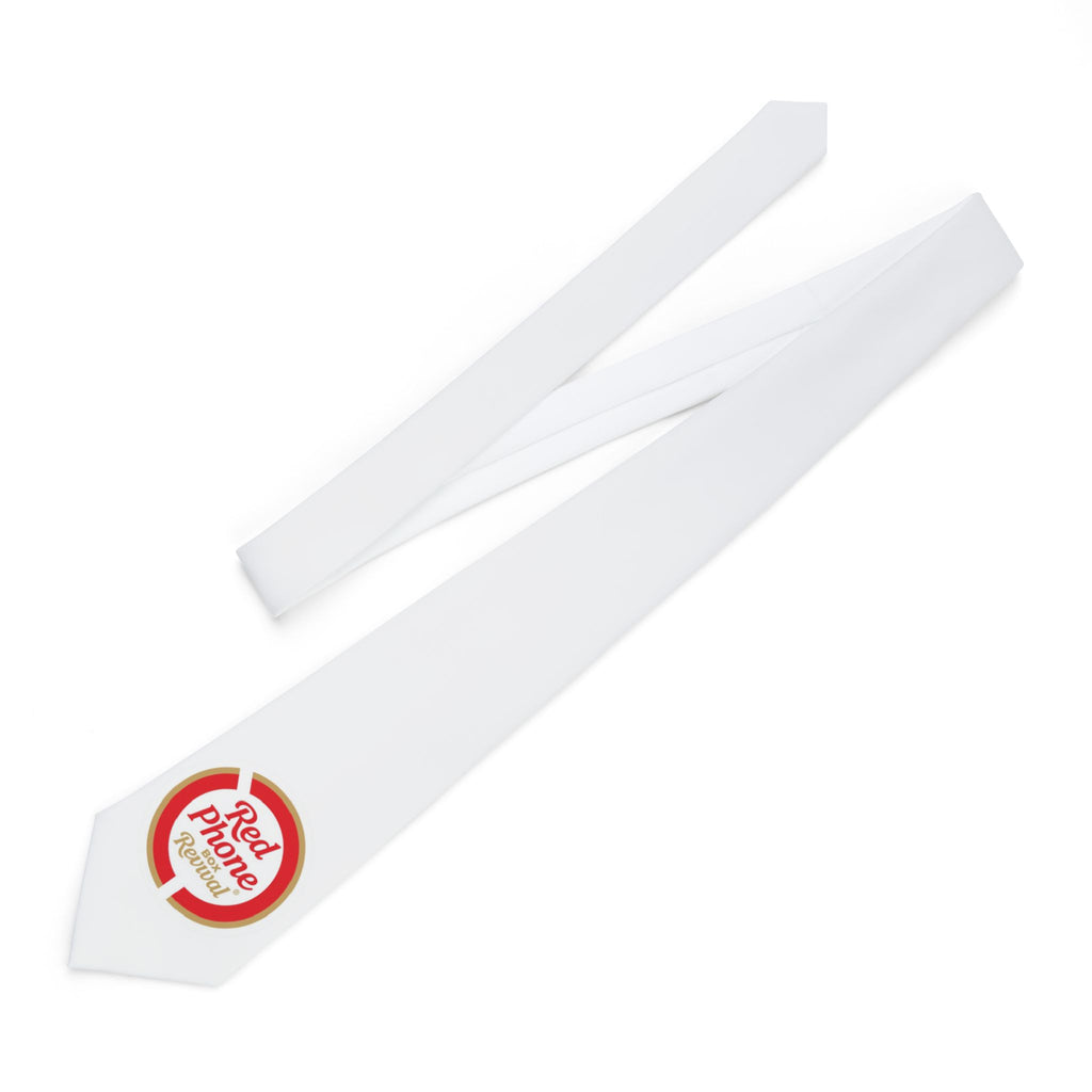 Red Phone Revival  - White Necktie with Retro Logo — Novelty Office Tie