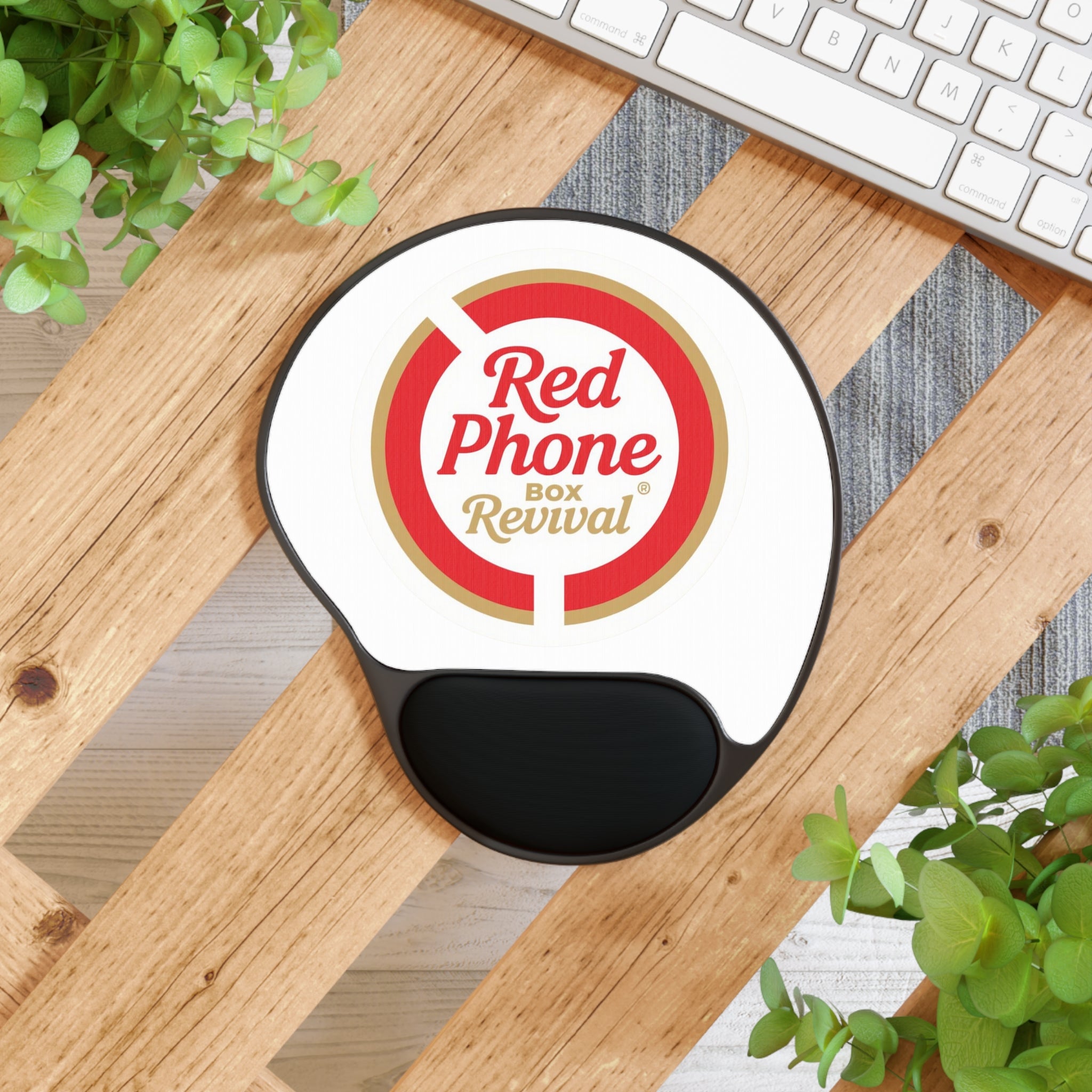 Red Phone Revival Logo Mouse Pad with Wrist Rest — Ergonomic Office Accessory