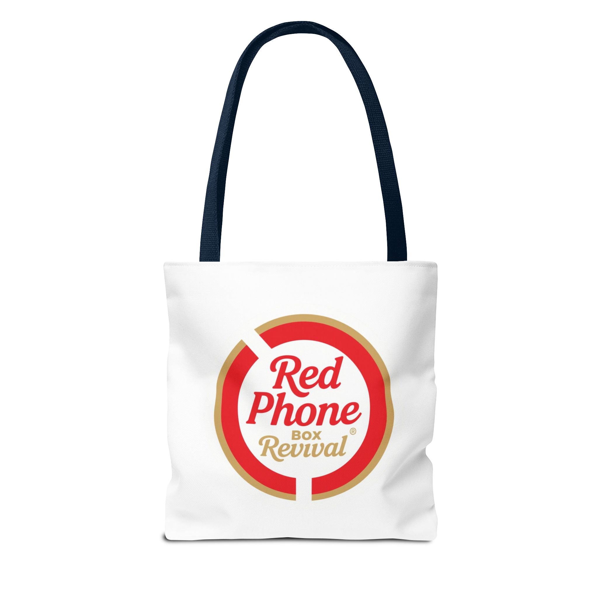 Red Phone Box Revival Tote Bag — Retro Circular Logo Tote
