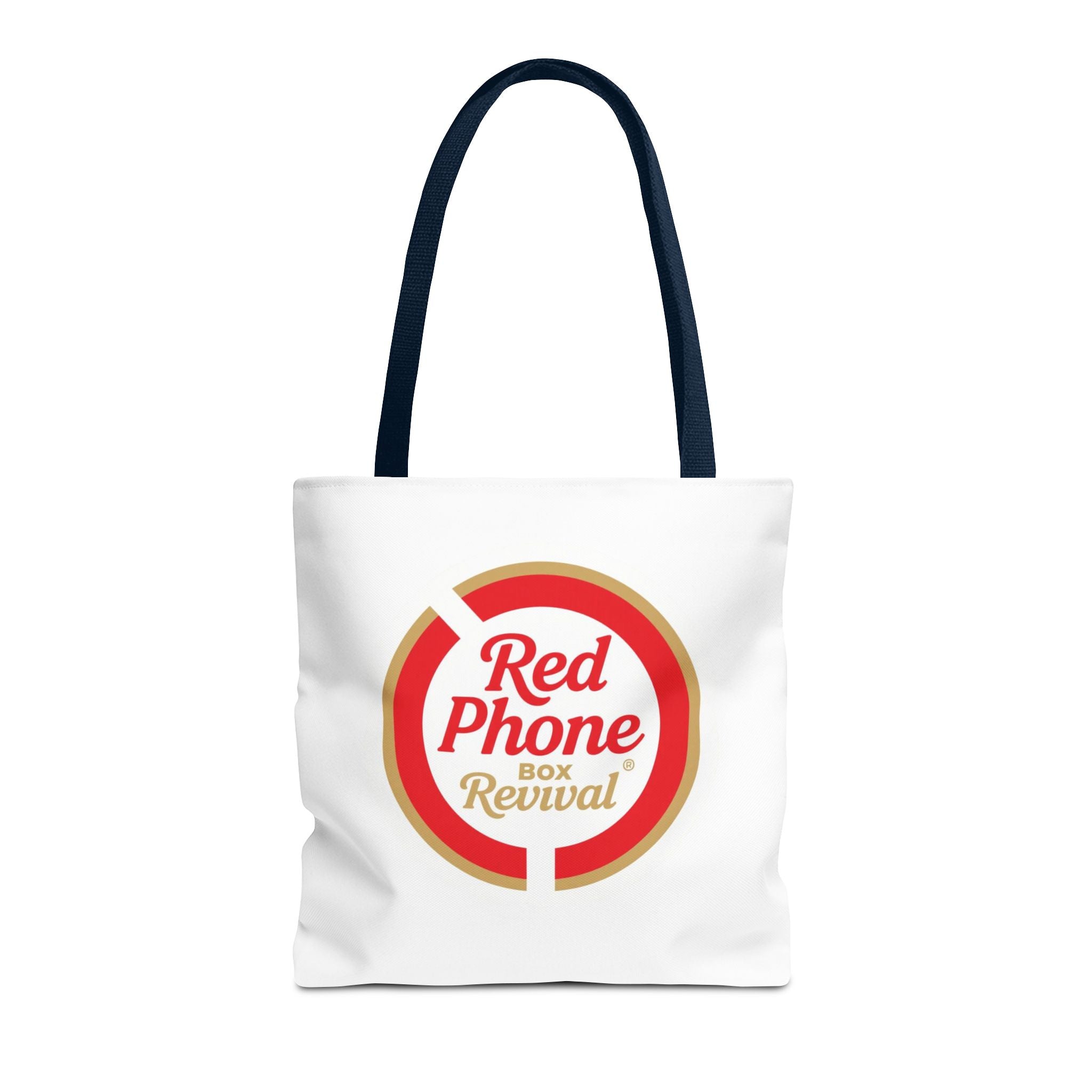 Red Phone Box Revival Tote Bag — Retro Circular Logo Tote