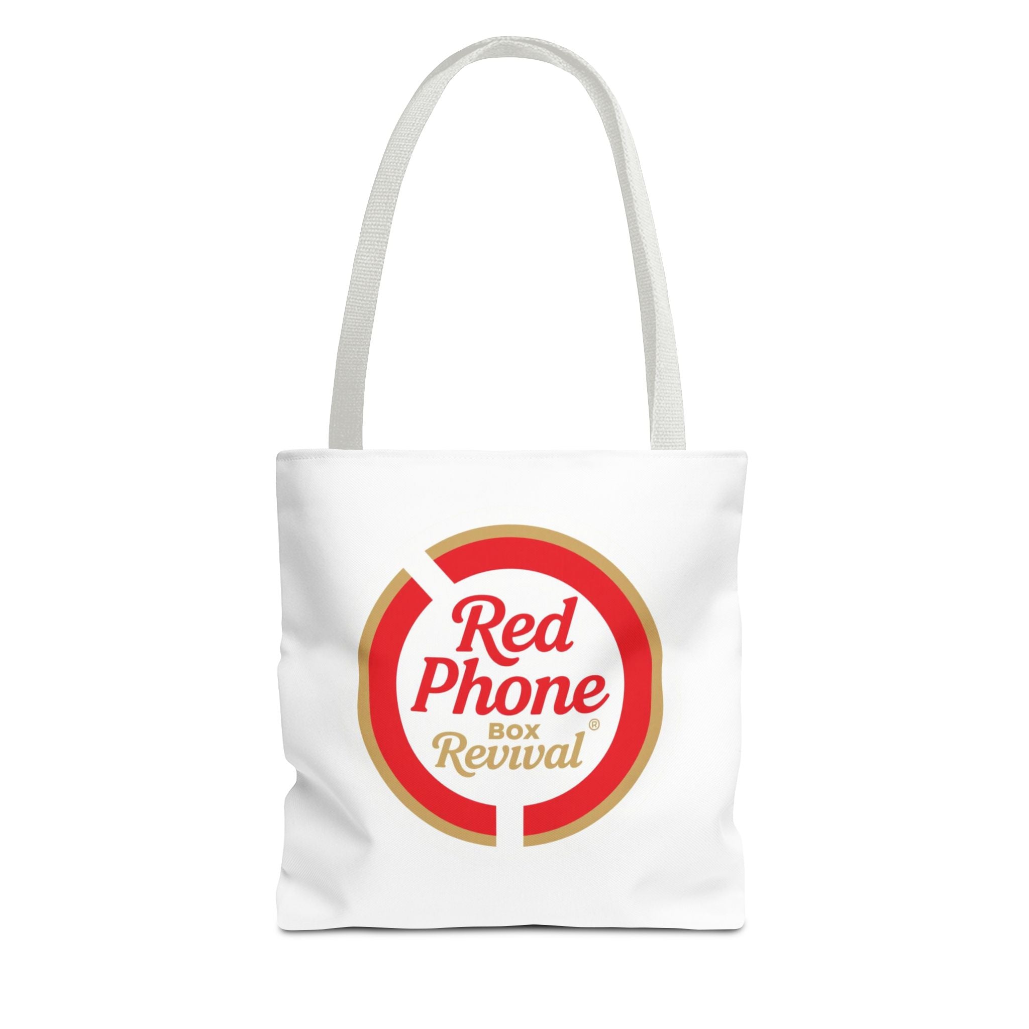 Red Phone Box Revival Tote Bag — Retro Circular Logo Tote