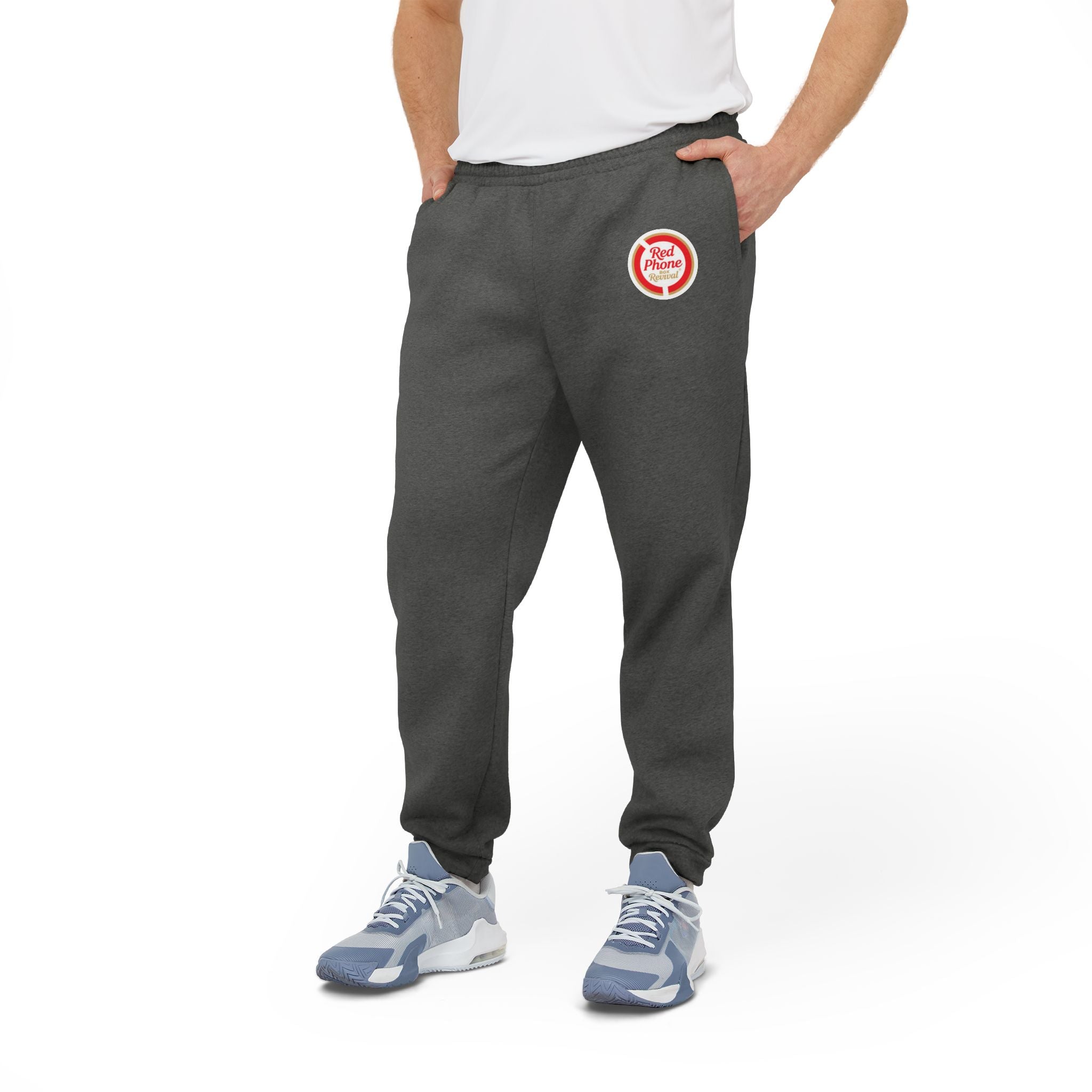 Fleece Joggers — Gray Athletic Sweatpants with Small Logo Patch