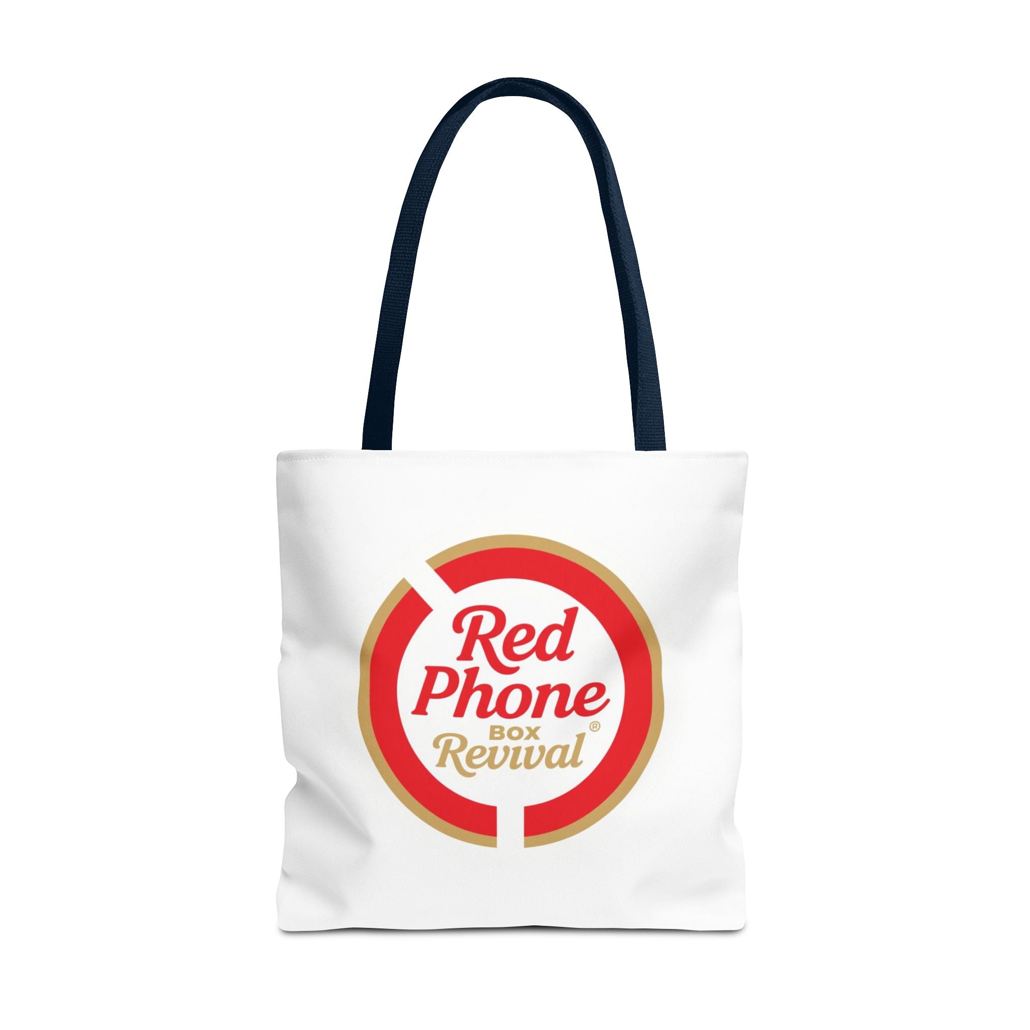 Red Phone Box Revival Tote Bag — Retro Circular Logo Tote