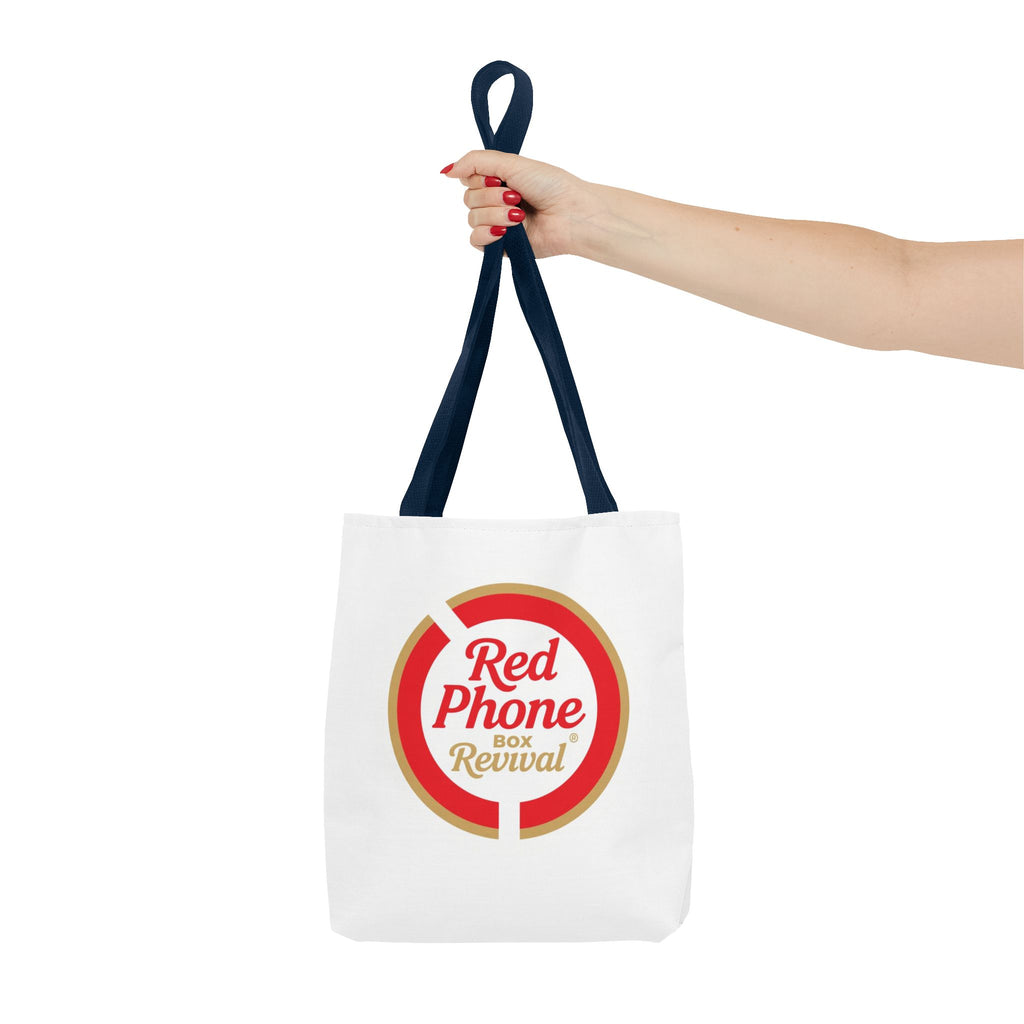 Red Phone Box Revival Tote Bag — Retro Circular Logo Tote