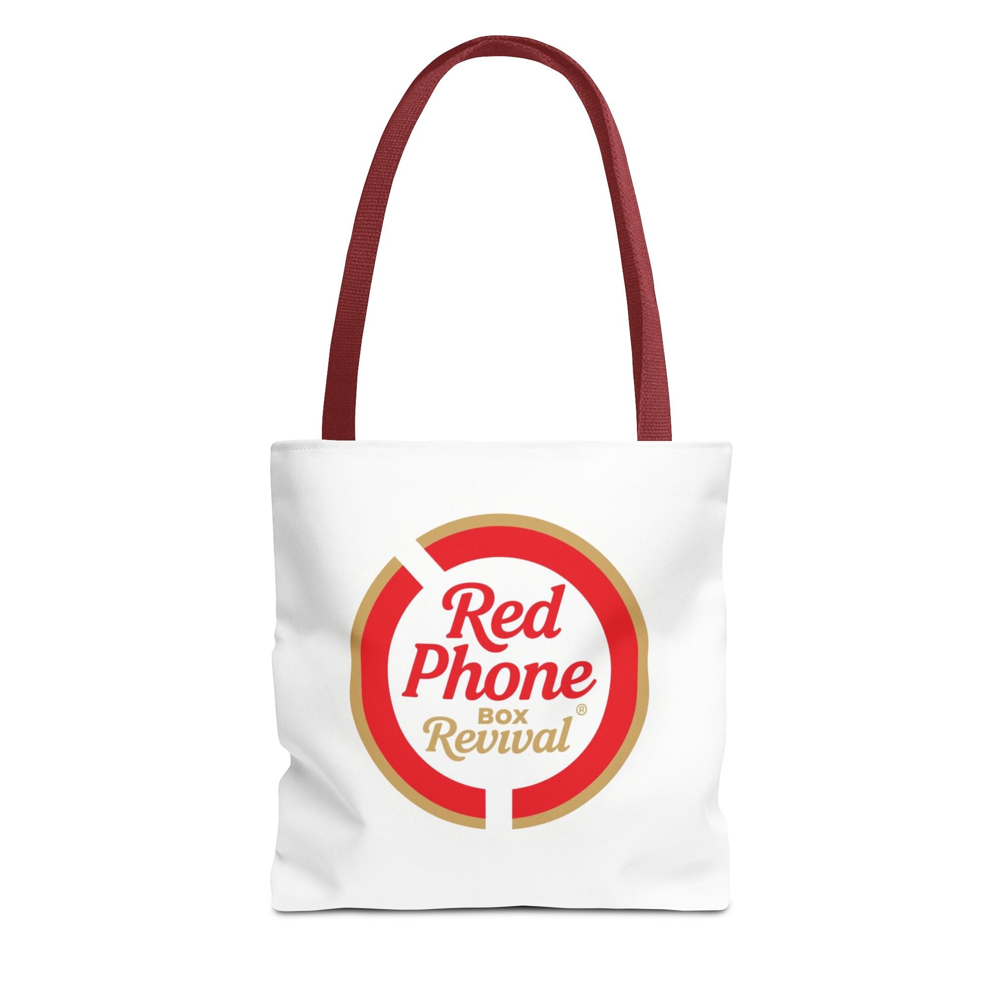 Red Phone Box Revival Tote Bag — Retro Circular Logo Tote