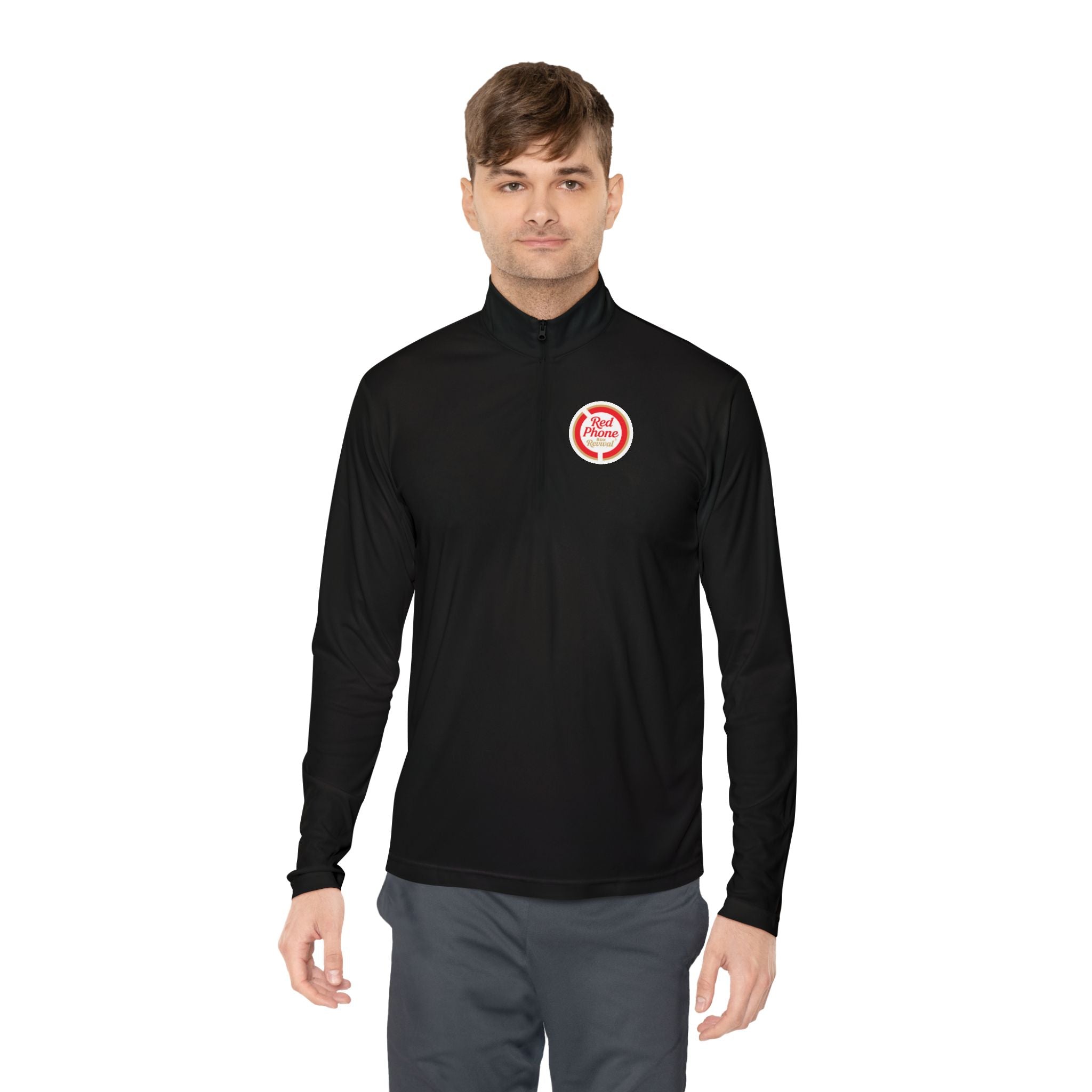 Quarter-Zip Pullover — Small 'Thank You' Badge Chest Logo, Casual Everyday Layer