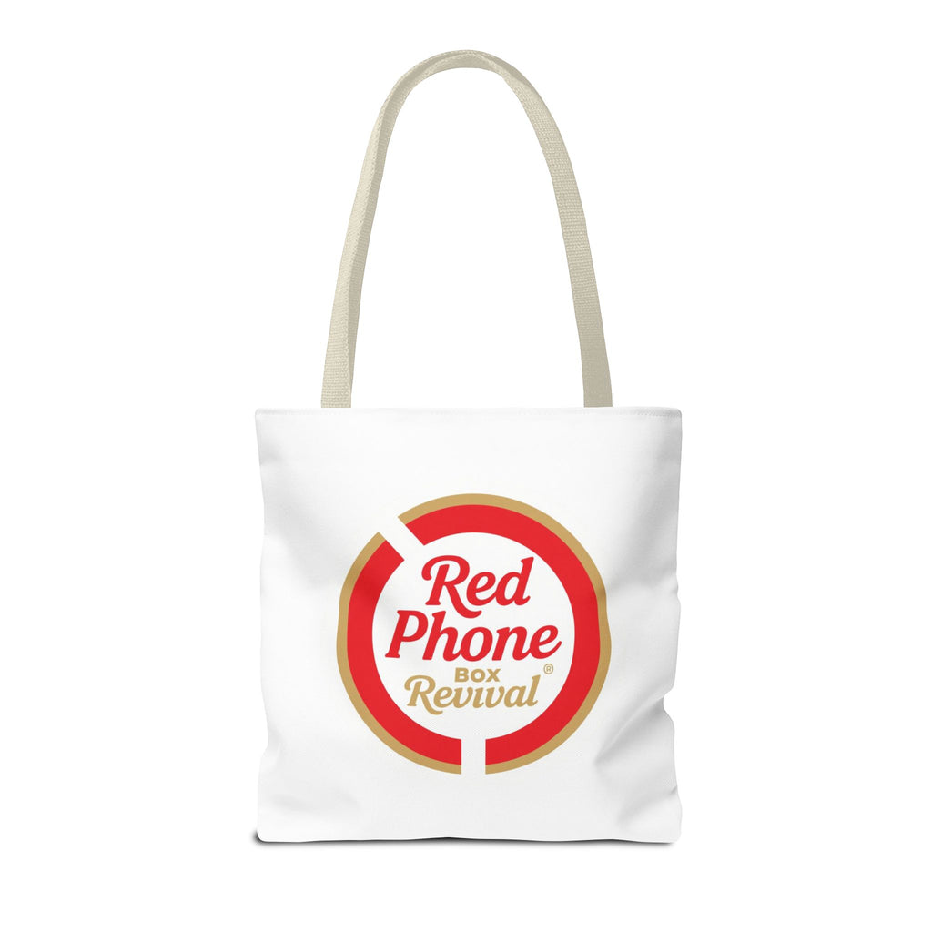 Red Phone Box Revival Tote Bag — Retro Circular Logo Tote