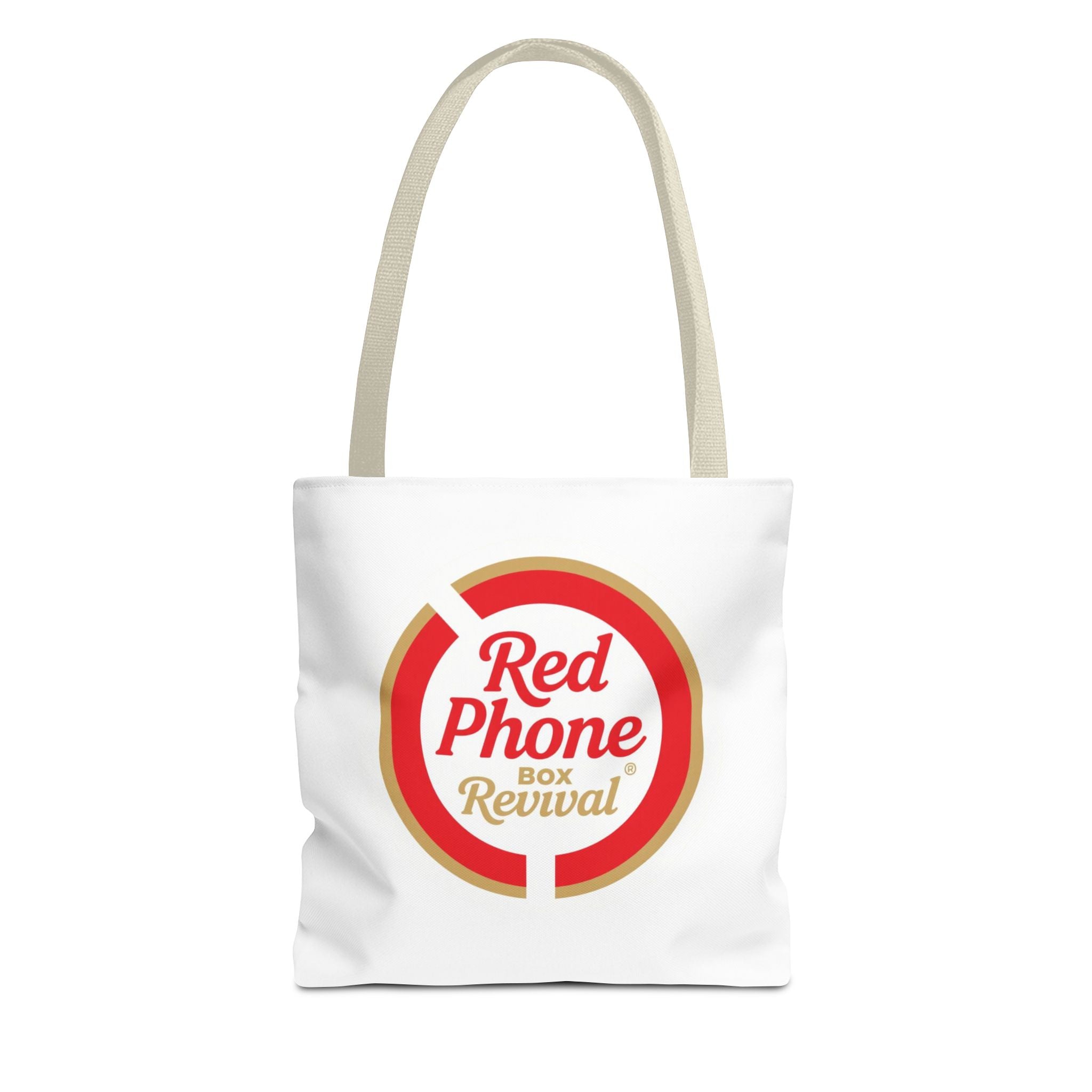 Red Phone Box Revival Tote Bag — Retro Circular Logo Tote