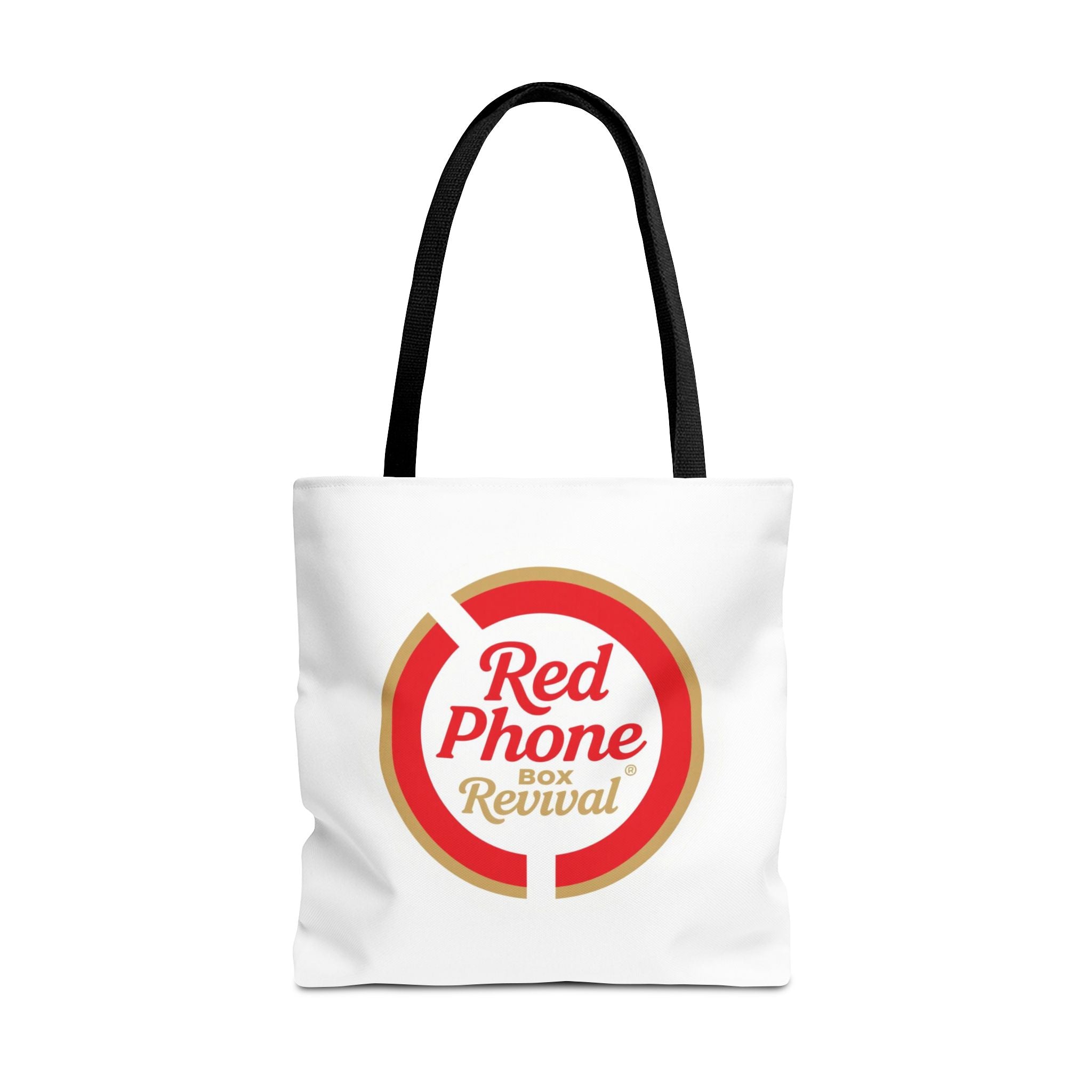 Red Phone Box Revival Tote Bag — Retro Circular Logo Tote