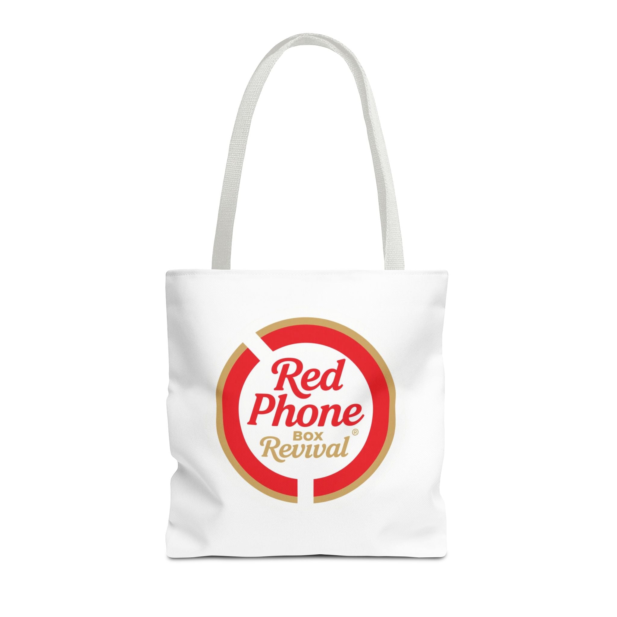 Red Phone Box Revival Tote Bag — Retro Circular Logo Tote