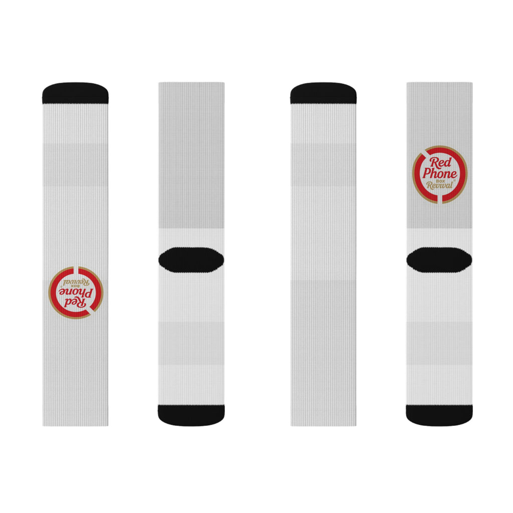 Classic Sublimation Crew Socks with 'Real People, Real Problems' Badge