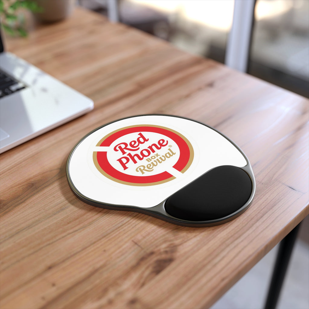 Red Phone Revival Logo Mouse Pad with Wrist Rest — Ergonomic Office Accessory