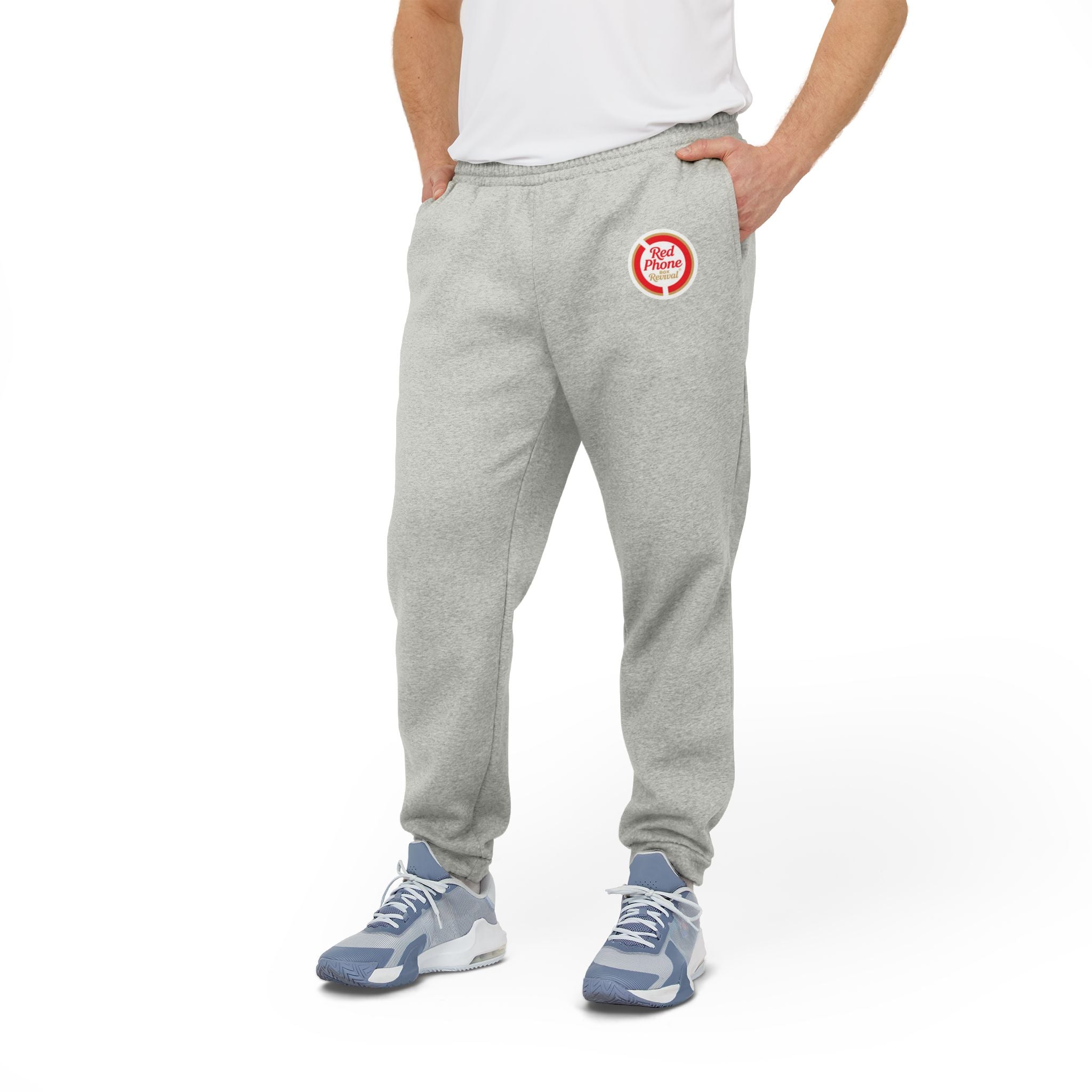 Fleece Joggers — Gray Athletic Sweatpants with Small Logo Patch