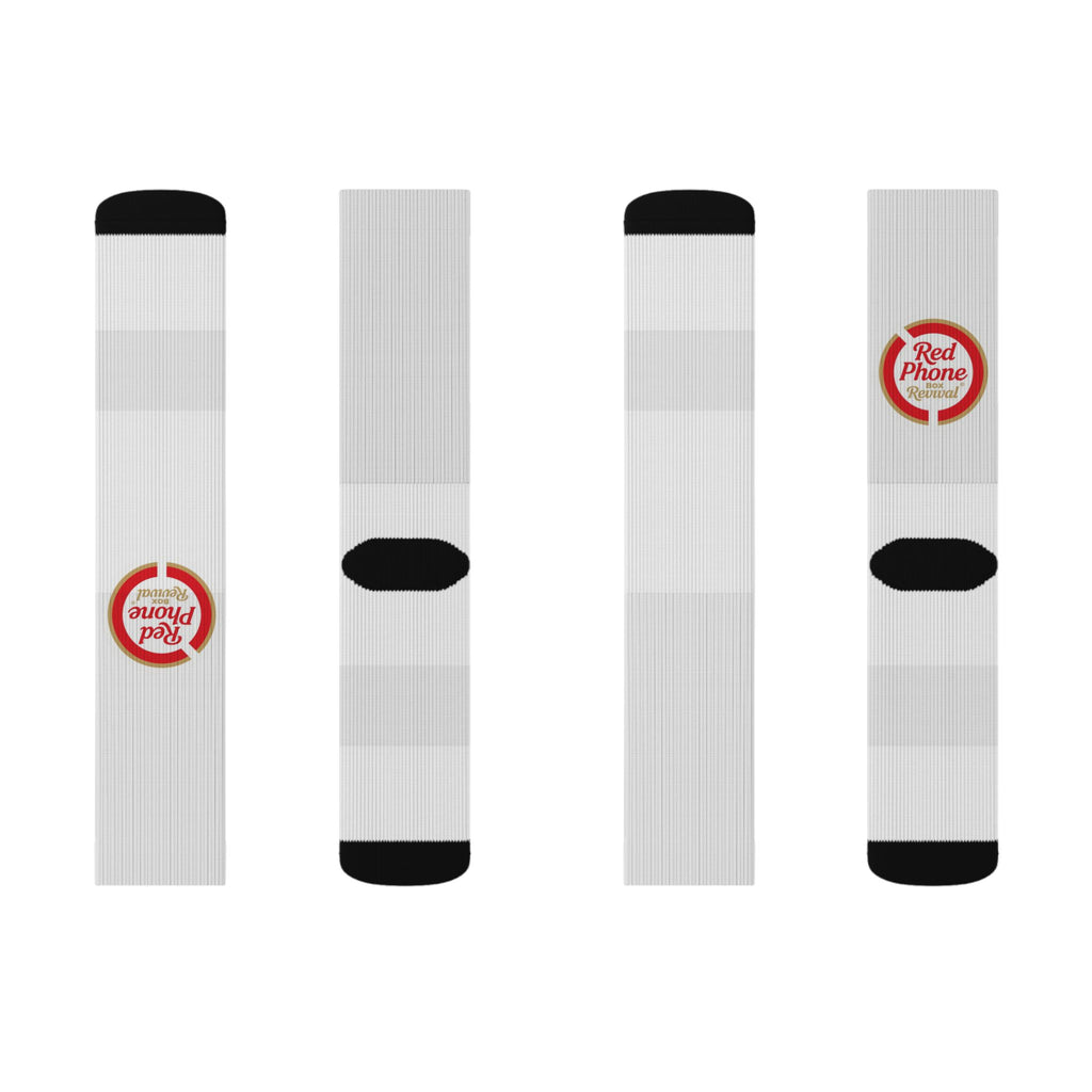 Classic Sublimation Crew Socks with 'Real People, Real Problems' Badge