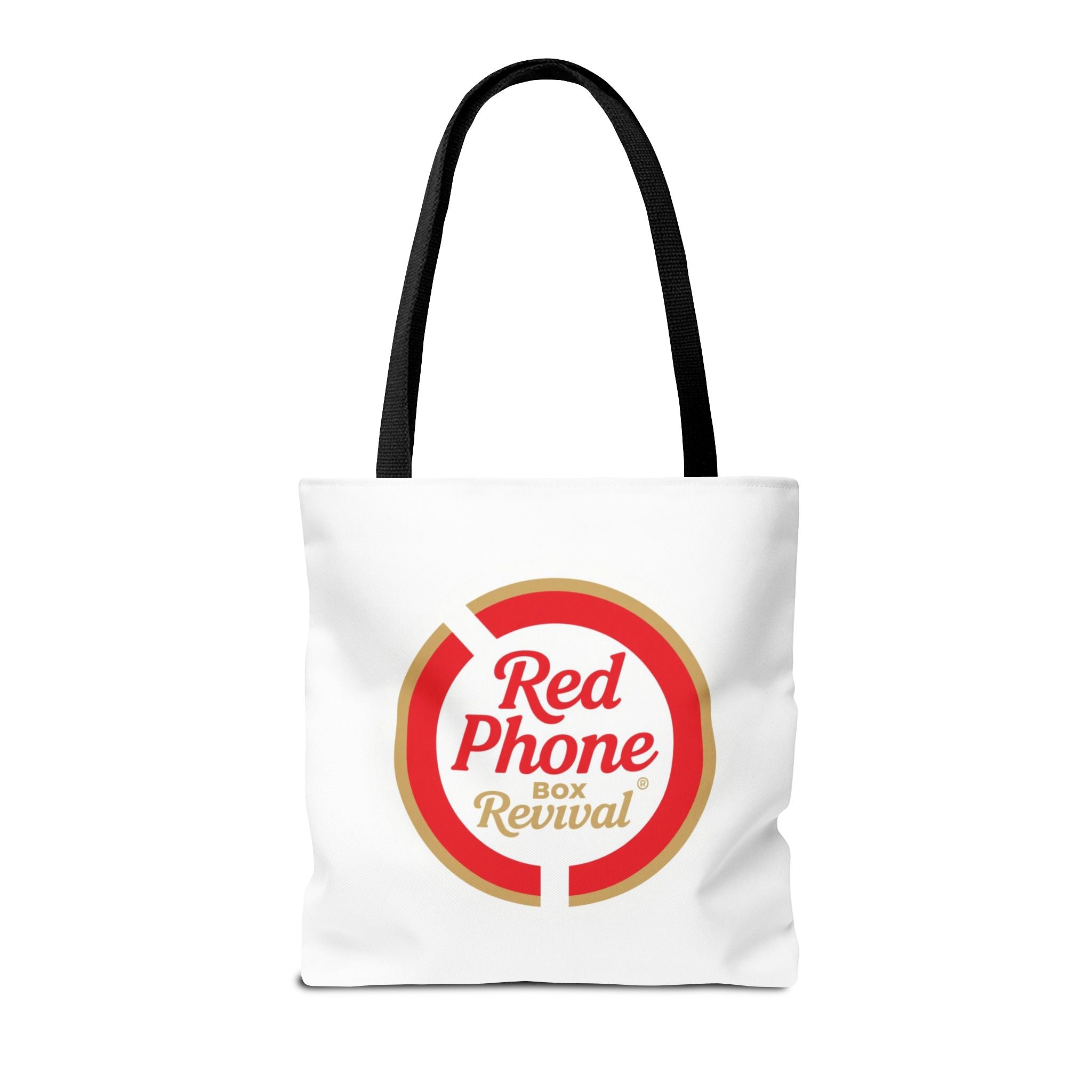 Red Phone Box Revival Tote Bag — Retro Circular Logo Tote