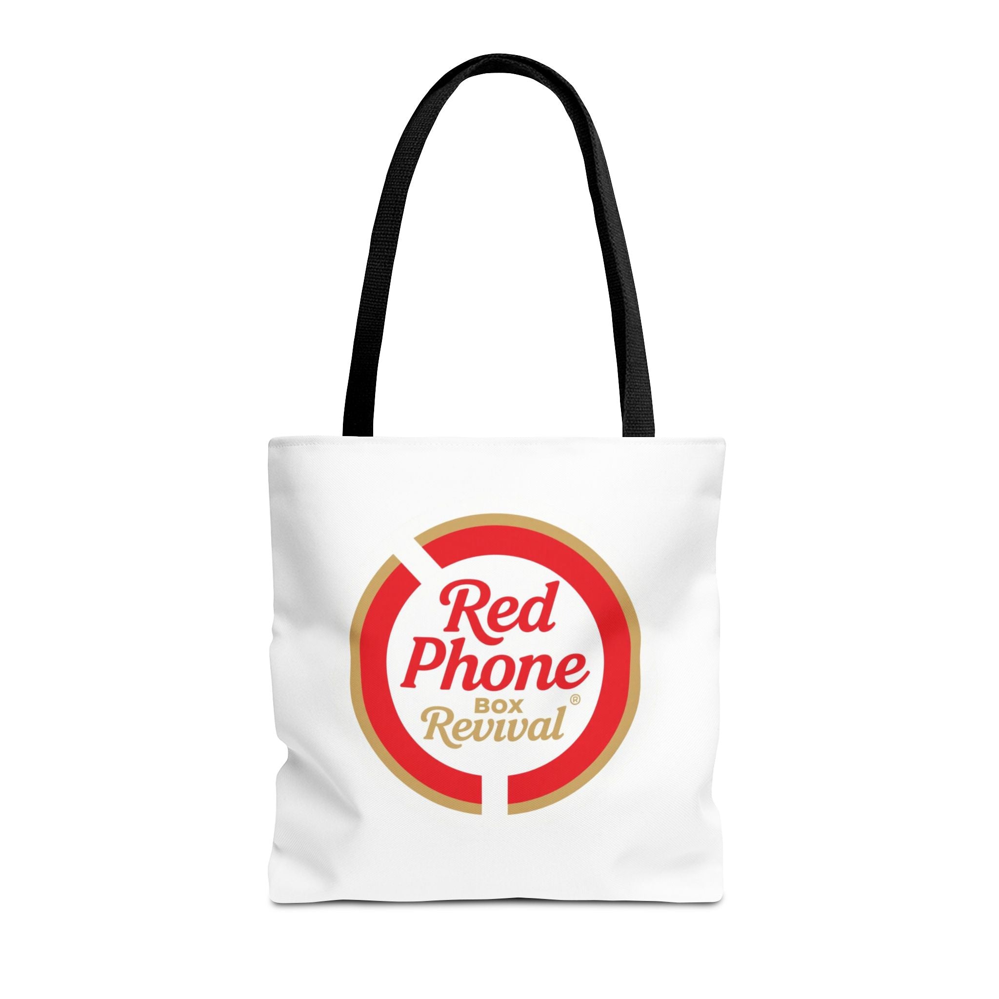 Red Phone Box Revival Tote Bag — Retro Circular Logo Tote