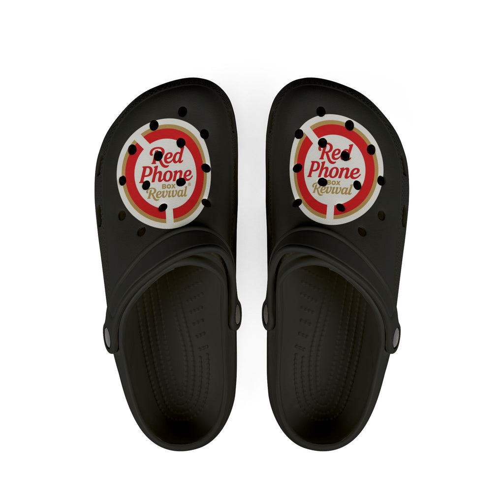 Red Phone Revival EVA Clogs — Comfortable Foam Slip-On Shoes with Retro Graphic