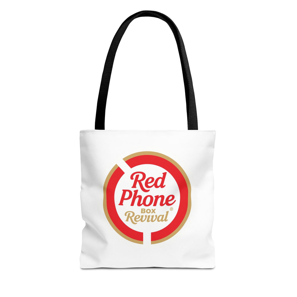 Red Phone Box Revival Tote Bag — Retro Circular Logo Tote